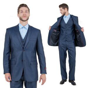 Sharkskin Classic Fit Mens Suit 3pc, Navy Blue